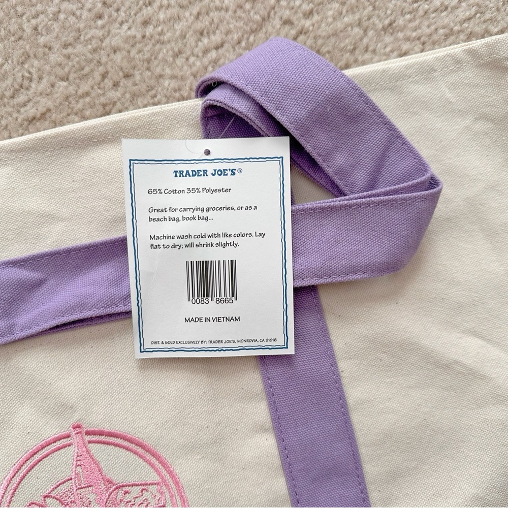 Trader Joe’s Large Lavender / Purple Canvas Tote Bag - Picture 5 of 5